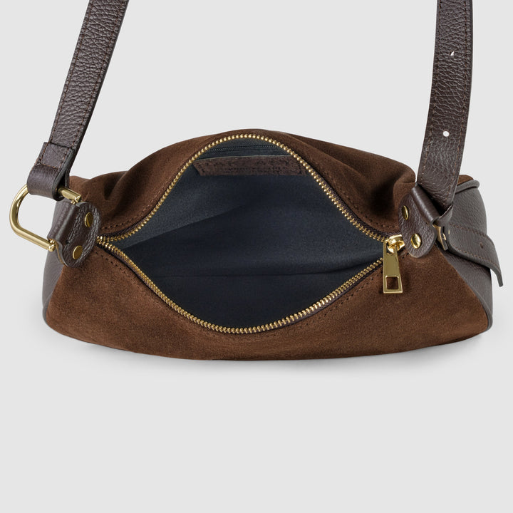 Italian Genuine Suede &amp; Full-Grain Leather Crossbody Bag | Cremona