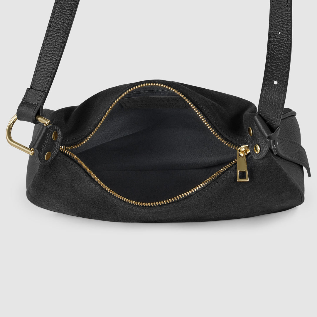 Italian Genuine Suede &amp; Full-Grain Leather Crossbody Bag | Cremona