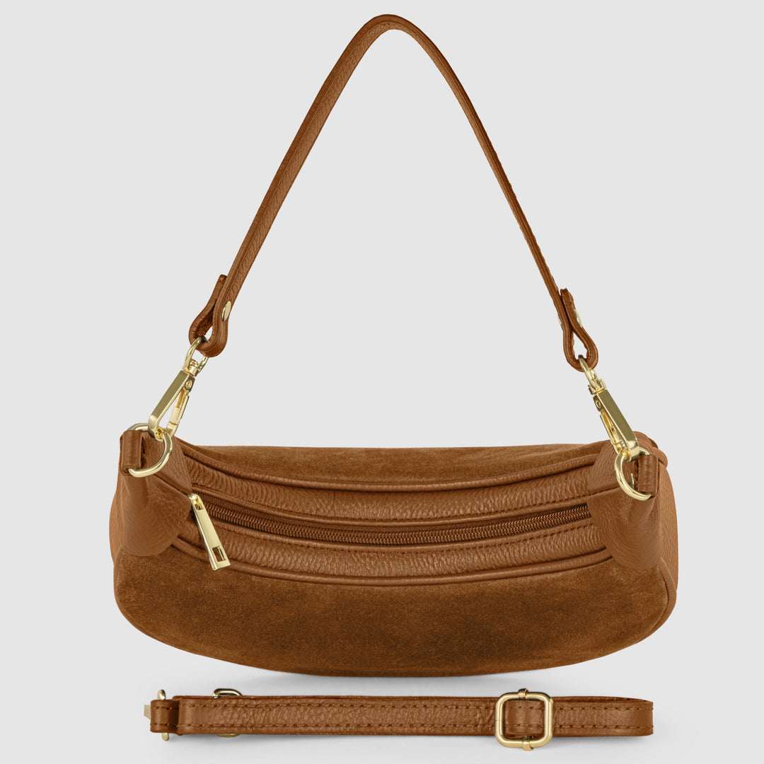 Italian Genuine Suede &amp; Full-Grain Leather Shoulder Bag | Arezzo