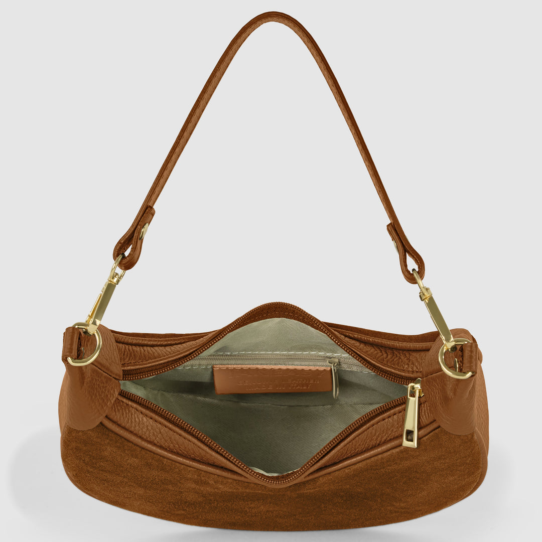Italian Genuine Suede &amp; Full-Grain Leather Shoulder Bag | Arezzo