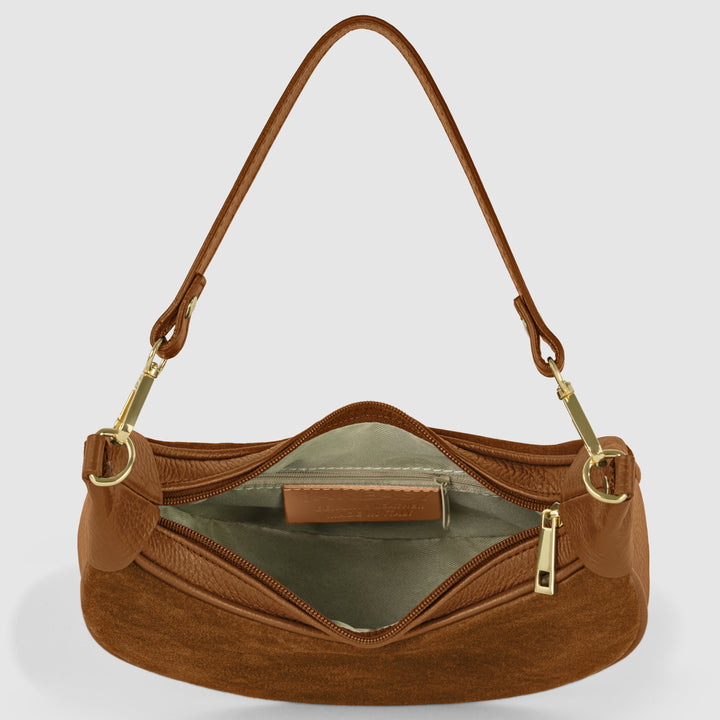 Italian Genuine Suede &amp; Full-Grain Leather Shoulder Bag | Arezzo