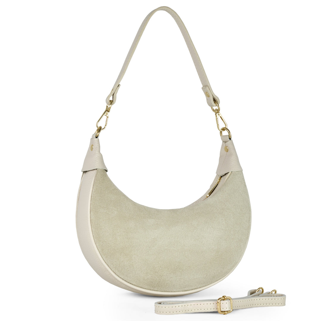 Italian Genuine Suede &amp; Full-Grain Leather Shoulder Bag | Arezzo
