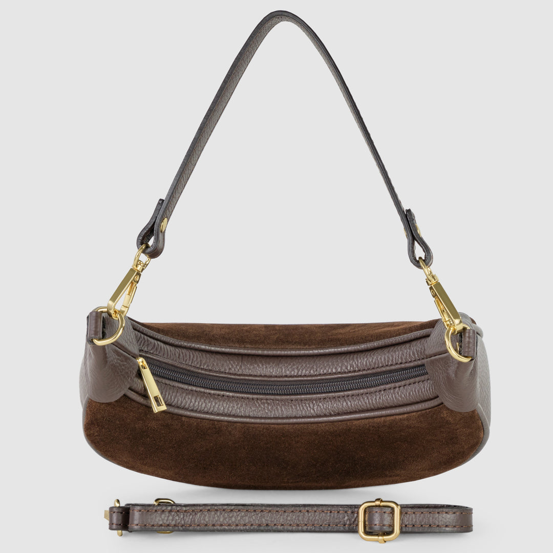 Italian Genuine Suede &amp; Full-Grain Leather Shoulder Bag | Arezzo