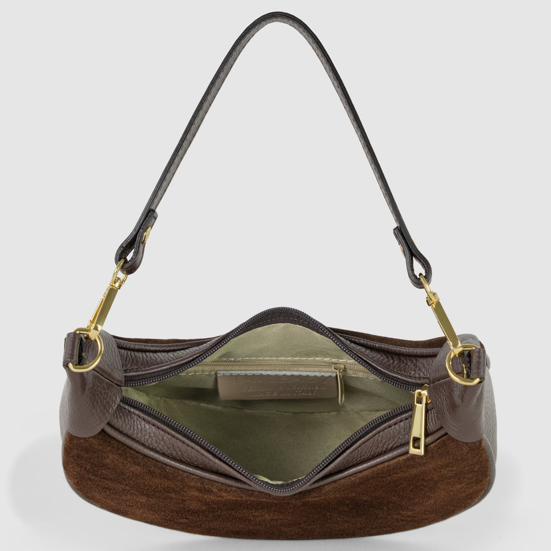 Italian Genuine Suede &amp; Full-Grain Leather Shoulder Bag | Arezzo