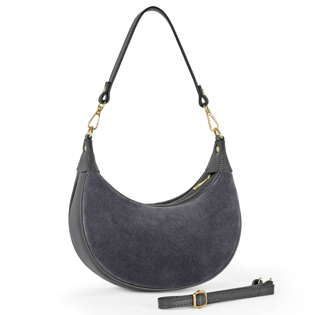 Italian Genuine Suede &amp; Full-Grain Leather Shoulder Bag | Arezzo