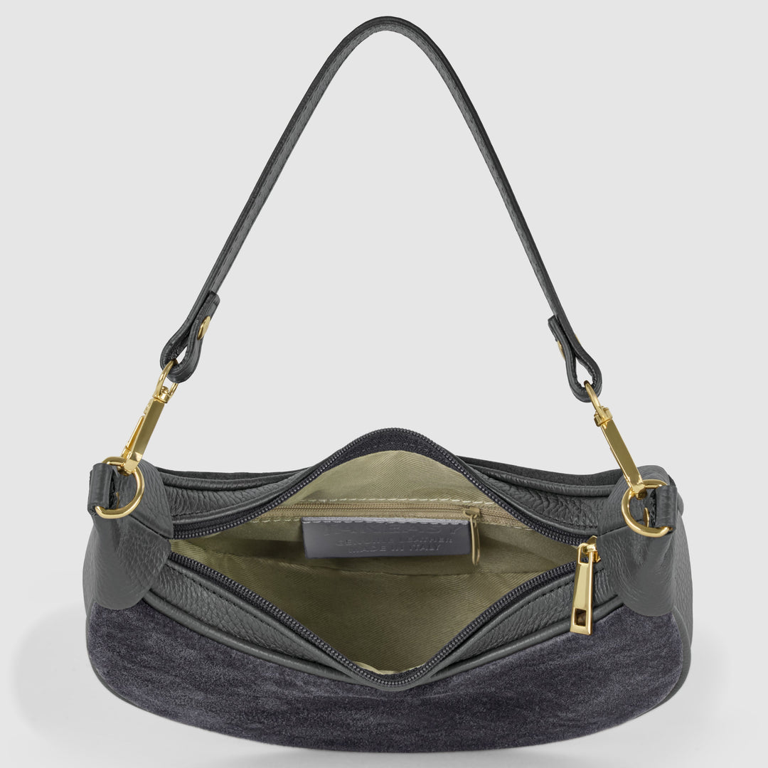 Italian Genuine Suede &amp; Full-Grain Leather Shoulder Bag | Arezzo