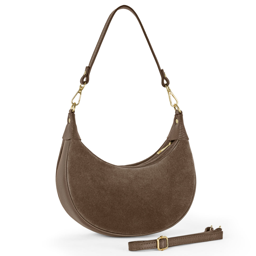 Italian Genuine Suede &amp; Full-Grain Leather Shoulder Bag | Arezzo