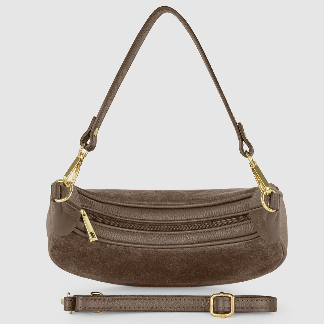 Italian Genuine Suede &amp; Full-Grain Leather Shoulder Bag | Arezzo