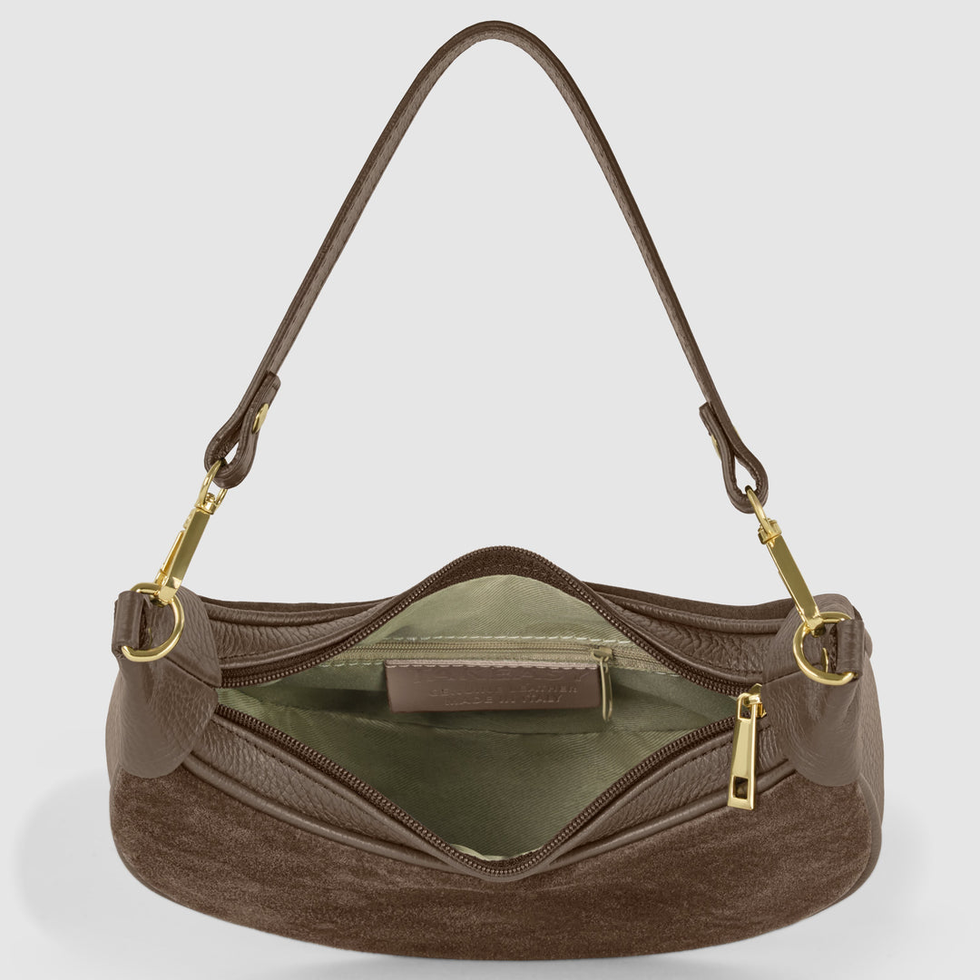 Italian Genuine Suede &amp; Full-Grain Leather Shoulder Bag | Arezzo