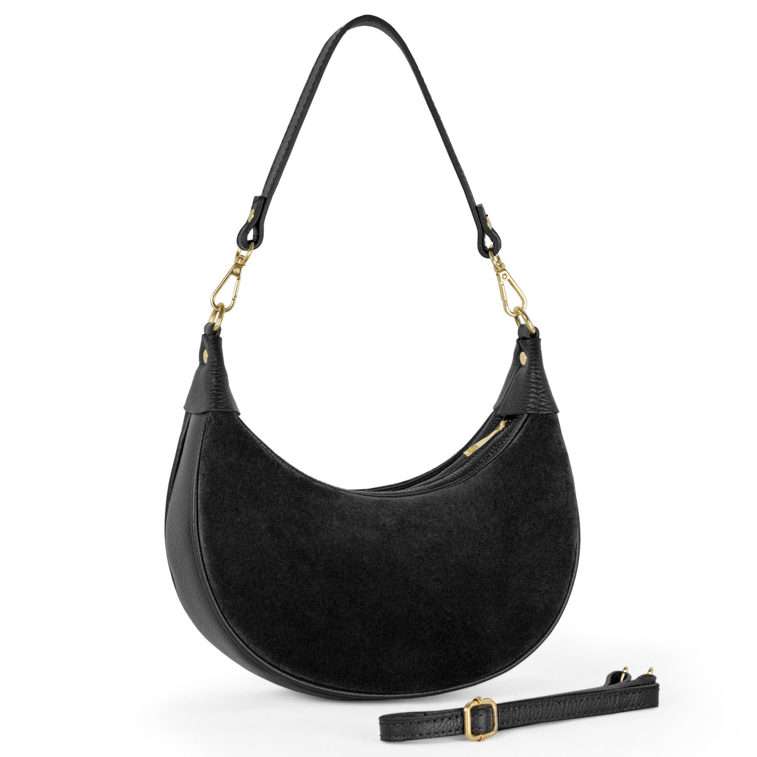 Italian Genuine Suede &amp; Full-Grain Leather Shoulder Bag | Arezzo