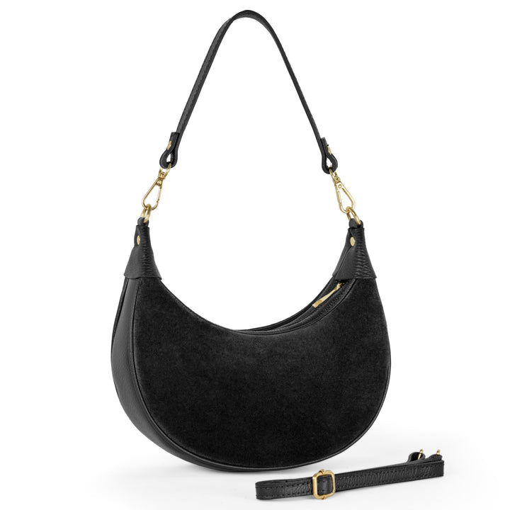 Italian Genuine Suede &amp; Full-Grain Leather Shoulder Bag | Arezzo
