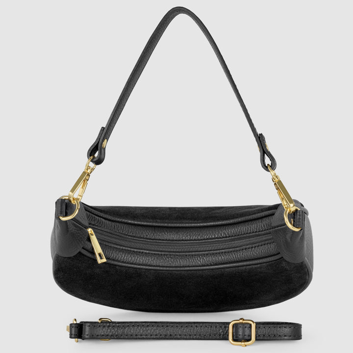Italian Genuine Suede &amp; Full-Grain Leather Shoulder Bag | Arezzo