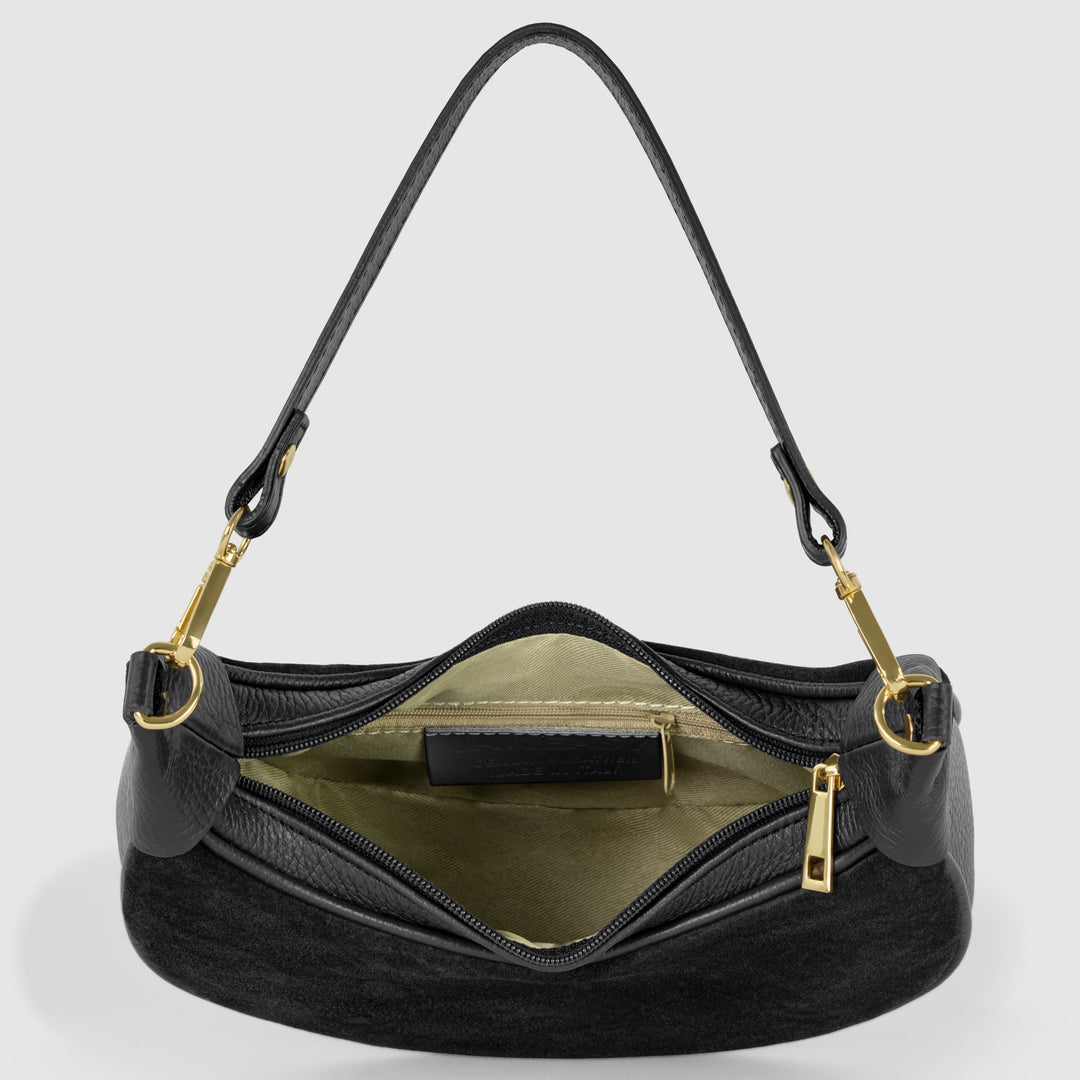 Italian Genuine Suede &amp; Full-Grain Leather Shoulder Bag | Arezzo
