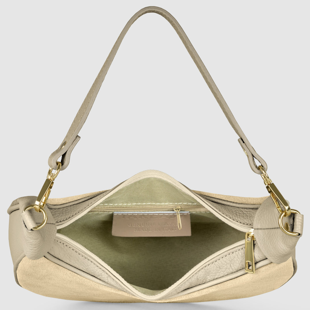 Italian Genuine Suede &amp; Full-Grain Leather Shoulder Bag | Arezzo