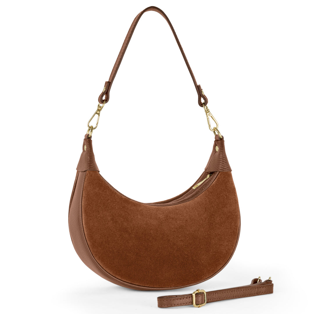 Italian Genuine Suede &amp; Full-Grain Leather Shoulder Bag | Arezzo