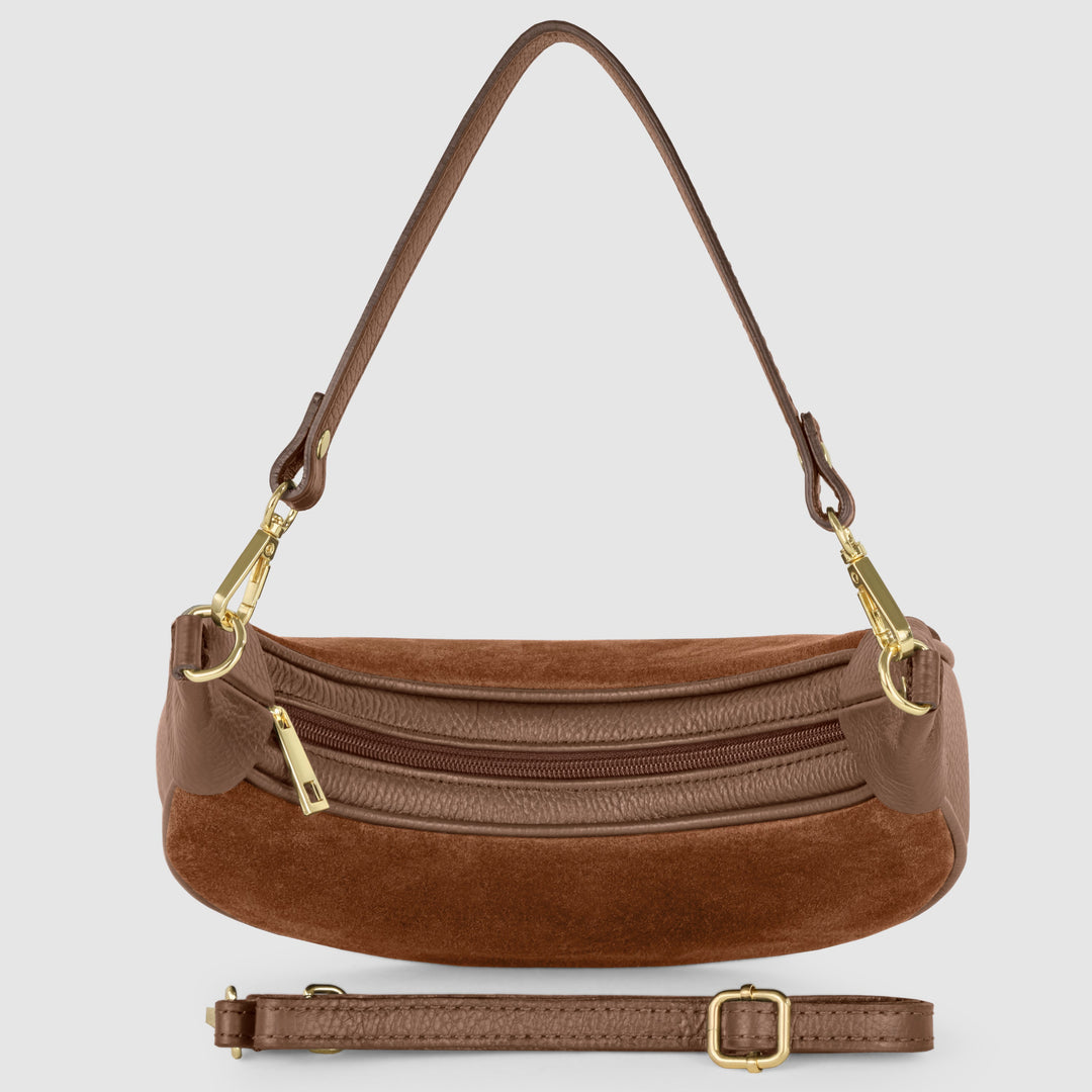 Italian Genuine Suede &amp; Full-Grain Leather Shoulder Bag | Arezzo