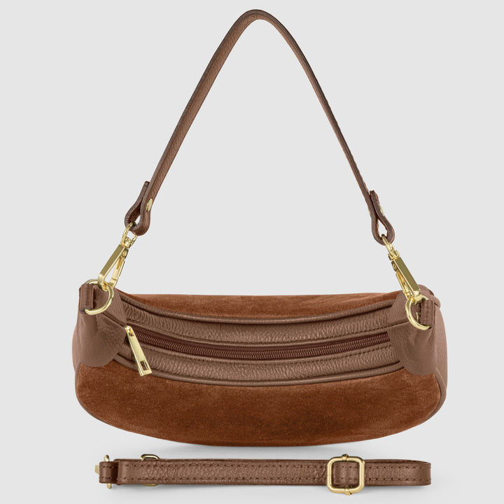 Italian Genuine Suede &amp; Full-Grain Leather Shoulder Bag | Arezzo