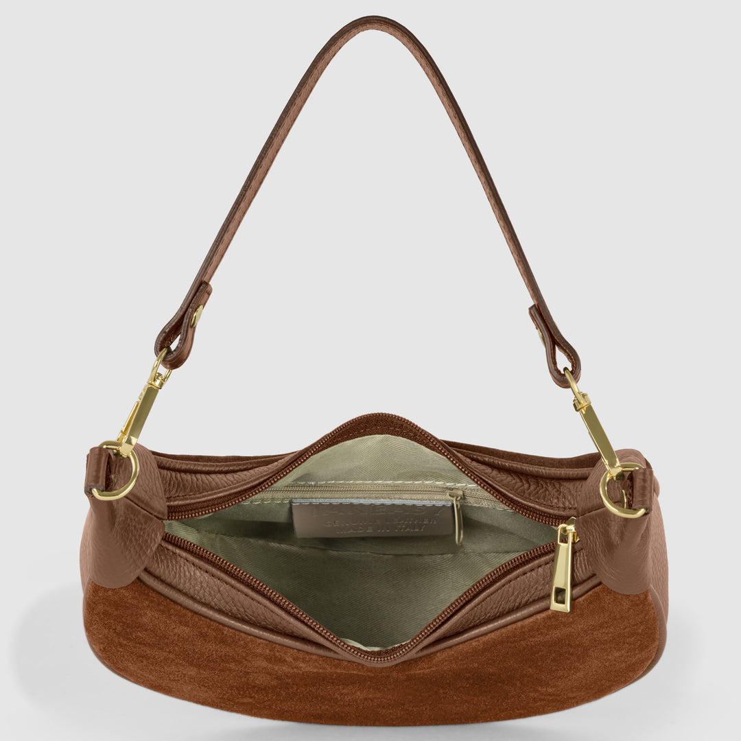 Italian Genuine Suede &amp; Full-Grain Leather Shoulder Bag | Arezzo