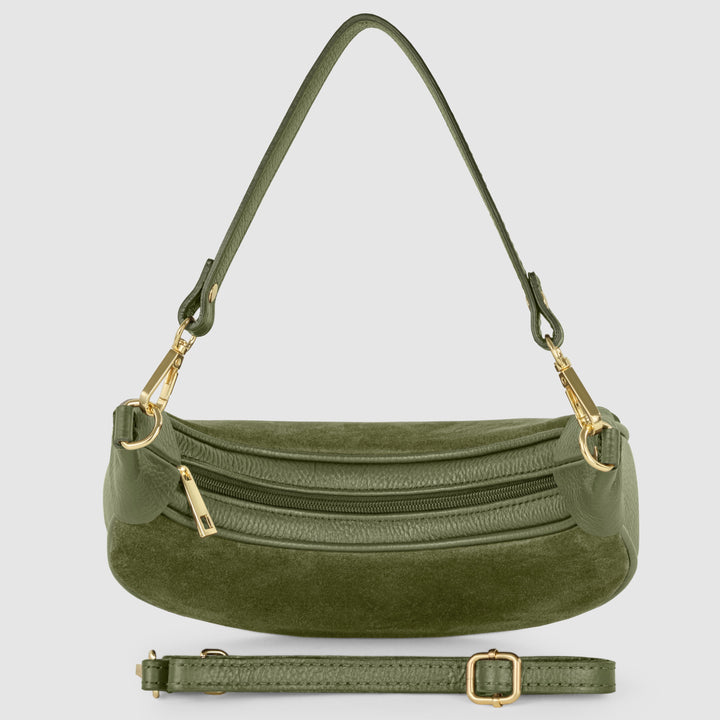 Italian Genuine Suede &amp; Full-Grain Leather Shoulder Bag | Arezzo