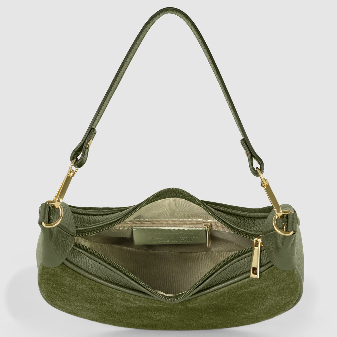 Italian Genuine Suede &amp; Full-Grain Leather Shoulder Bag | Arezzo