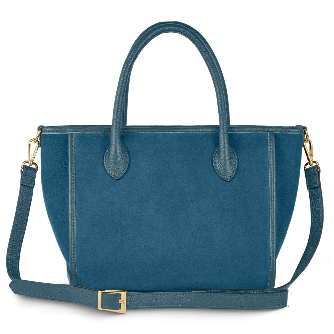 Italian Genuine Suede &amp; Full-Grain Leather Top-Handle Bag | Alba