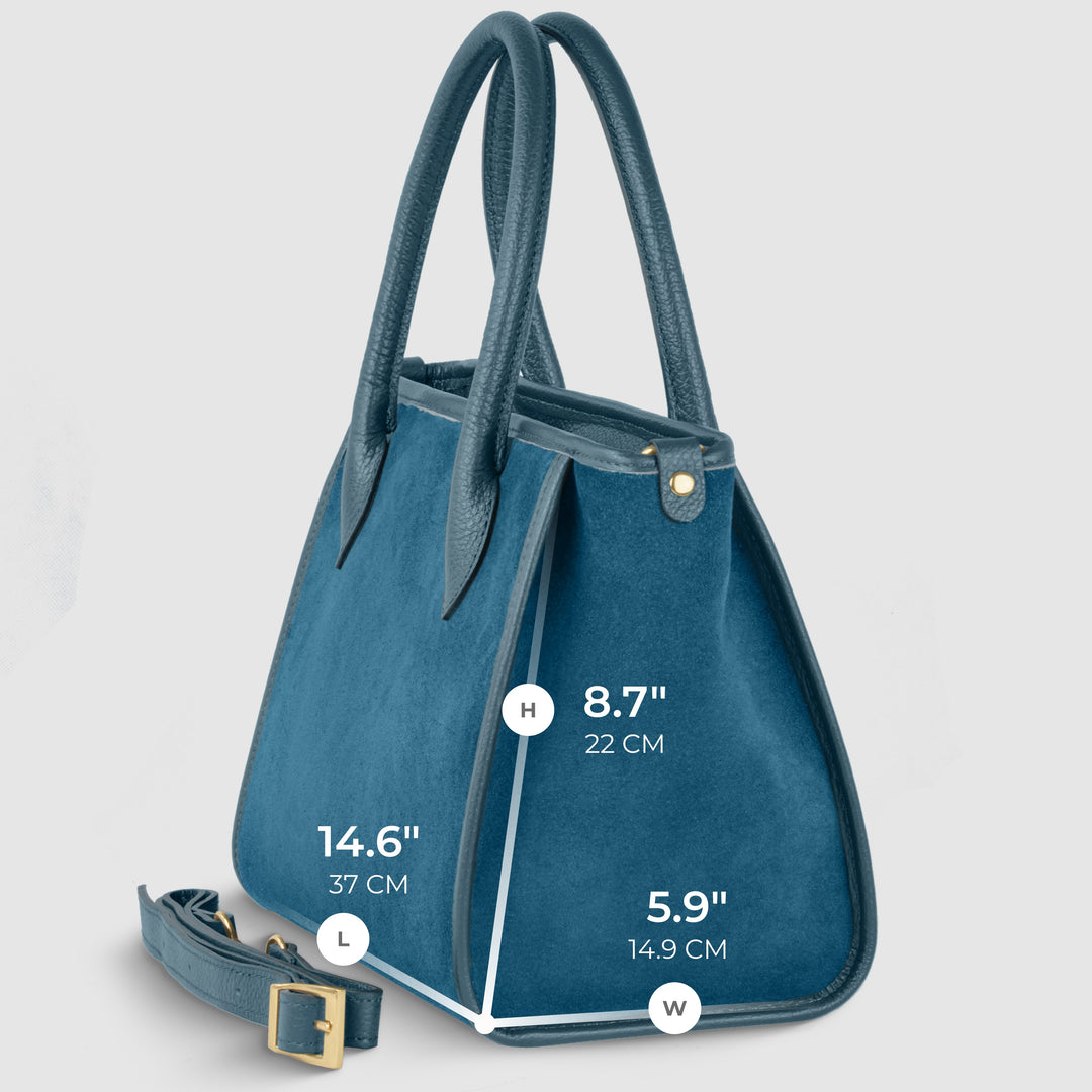 Italian Genuine Suede &amp; Full-Grain Leather Top-Handle Bag | Alba