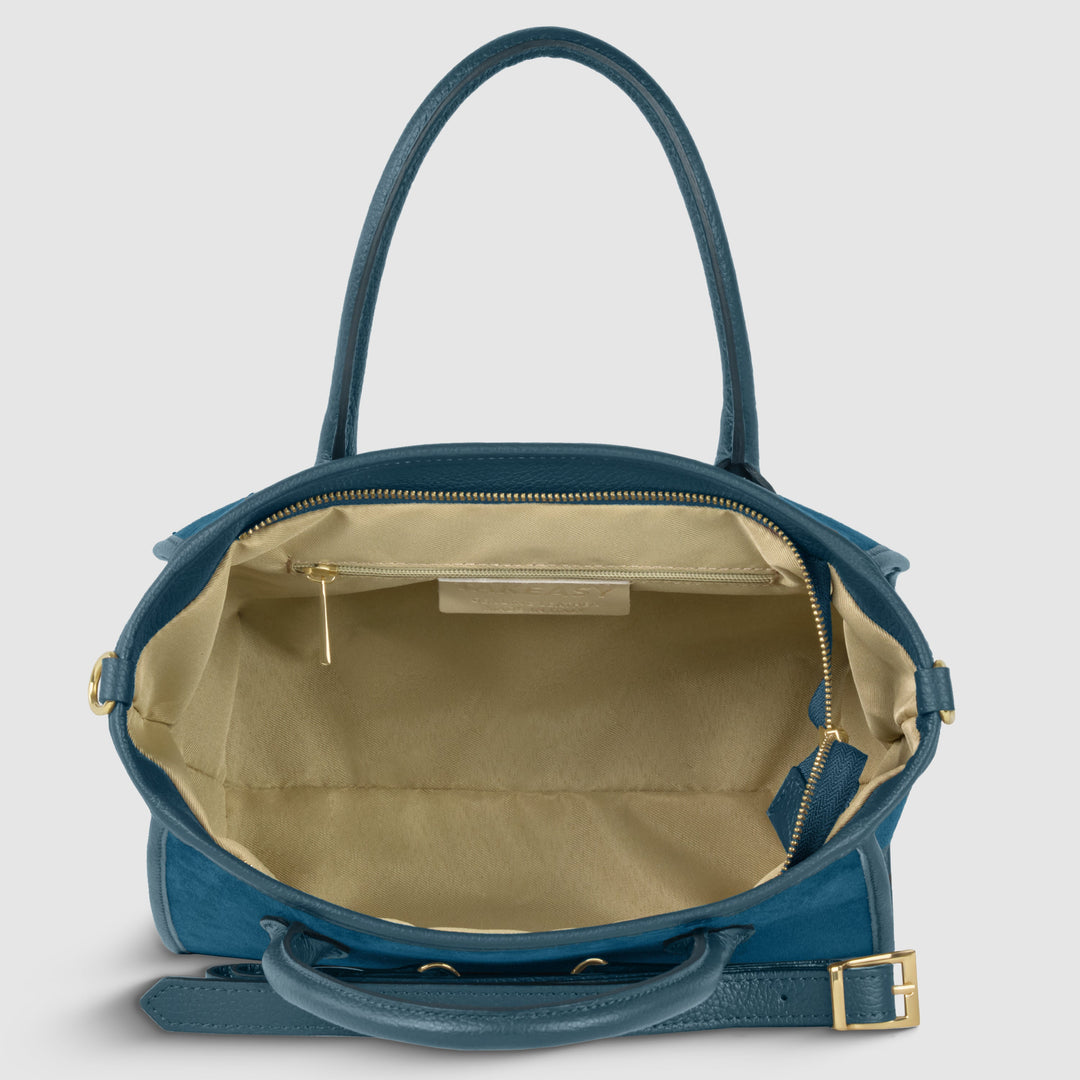 Italian Genuine Suede &amp; Full-Grain Leather Top-Handle Bag | Alba