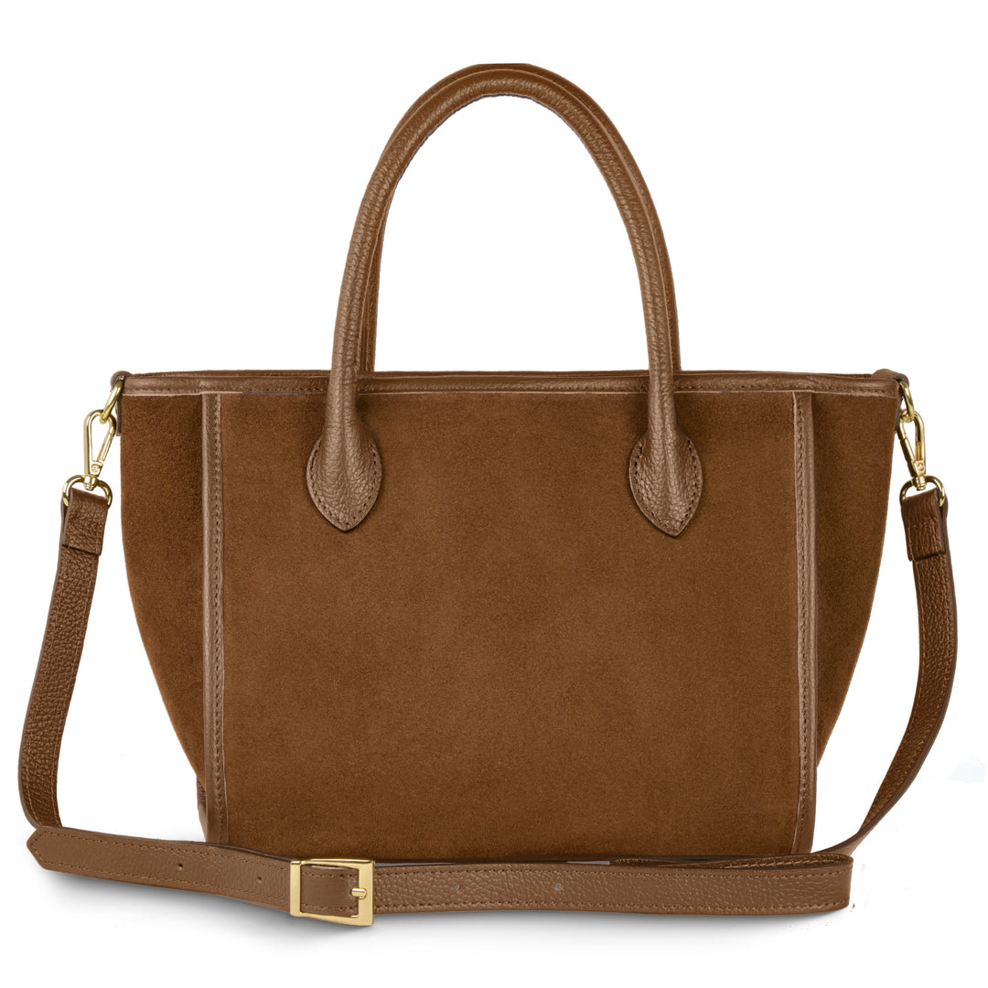 Italian Genuine Suede &amp; Full-Grain Leather Top-Handle Bag | Alba