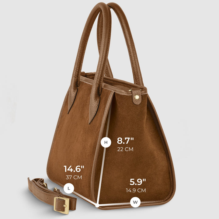 Italian Genuine Suede &amp; Full-Grain Leather Top-Handle Bag | Alba