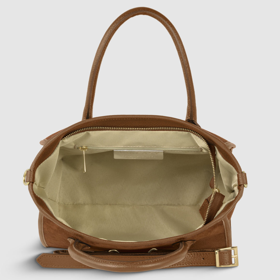 Italian Genuine Suede &amp; Full-Grain Leather Top-Handle Bag | Alba