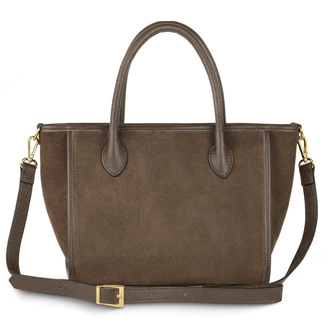 Italian Genuine Suede &amp; Full-Grain Leather Top-Handle Bag | Alba