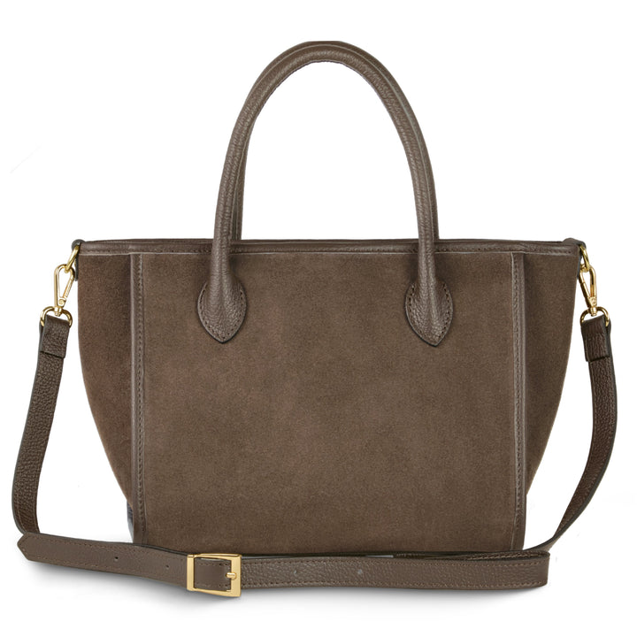 Italian Genuine Suede &amp; Full-Grain Leather Top-Handle Bag | Alba