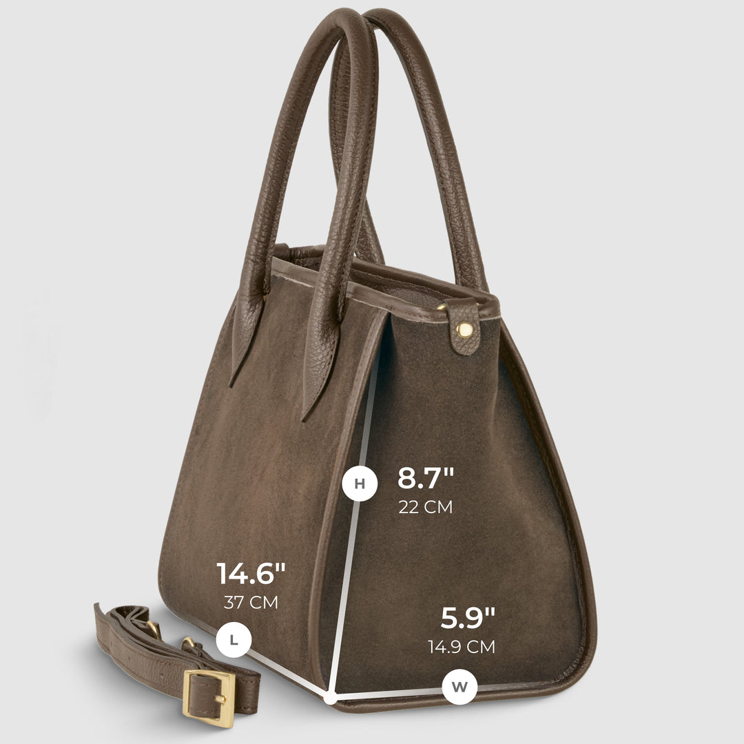 Italian Genuine Suede &amp; Full-Grain Leather Top-Handle Bag | Alba