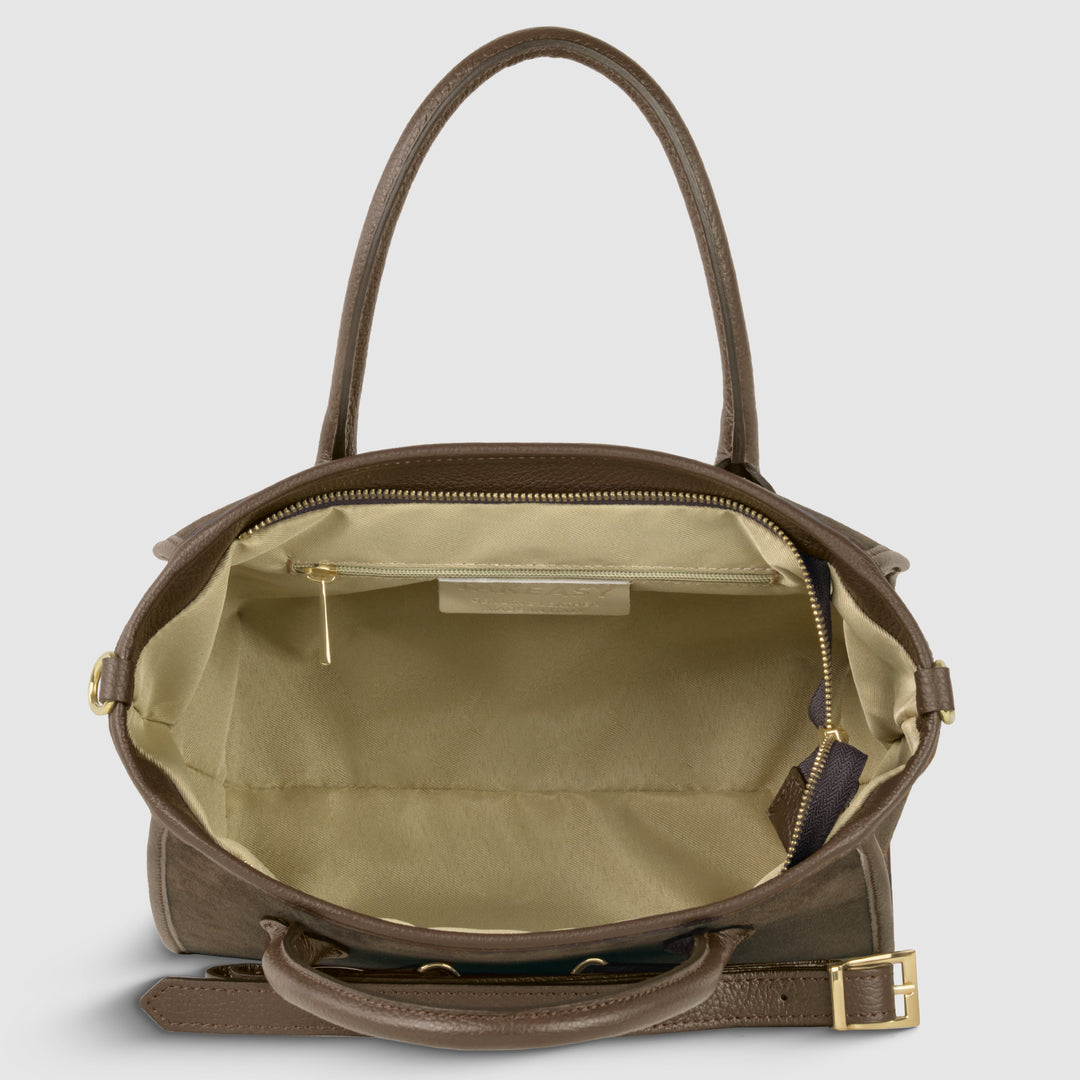 Italian Genuine Suede &amp; Full-Grain Leather Top-Handle Bag | Alba