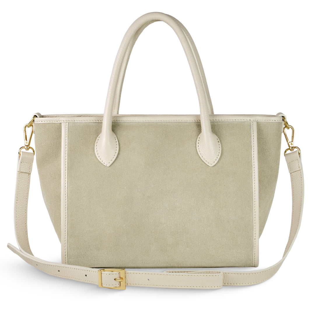 Italian Genuine Suede &amp; Full-Grain Leather Top-Handle Bag | Alba