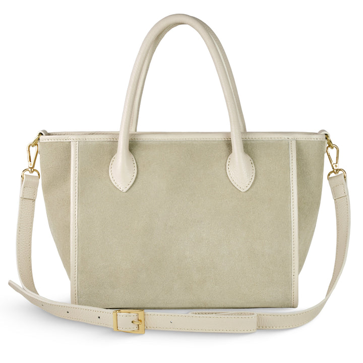 Italian Genuine Suede &amp; Full-Grain Leather Top-Handle Bag | Alba