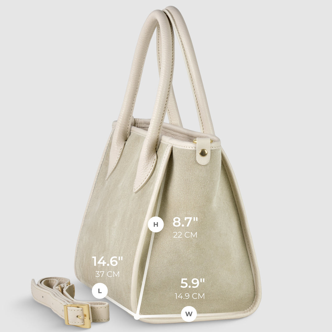 Italian Genuine Suede &amp; Full-Grain Leather Top-Handle Bag | Alba
