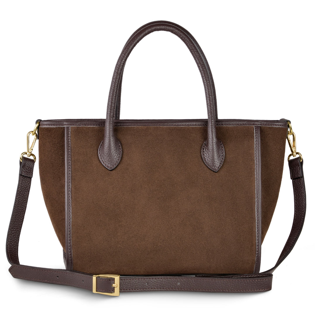 Italian Genuine Suede &amp; Full-Grain Leather Top-Handle Bag | Alba