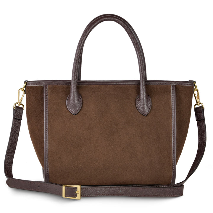 Italian Genuine Suede &amp; Full-Grain Leather Top-Handle Bag | Alba