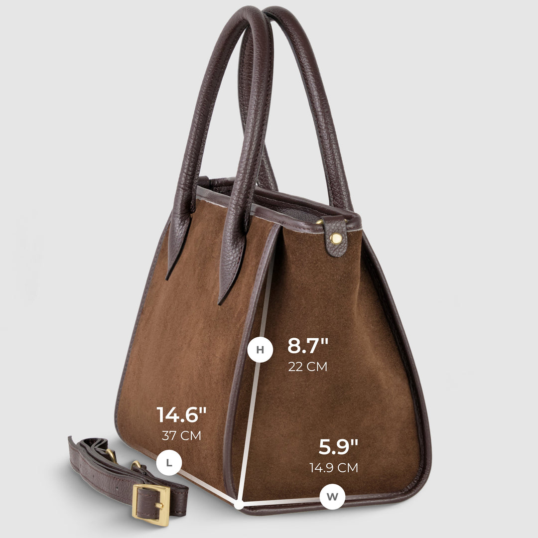 Italian Genuine Suede &amp; Full-Grain Leather Top-Handle Bag | Alba