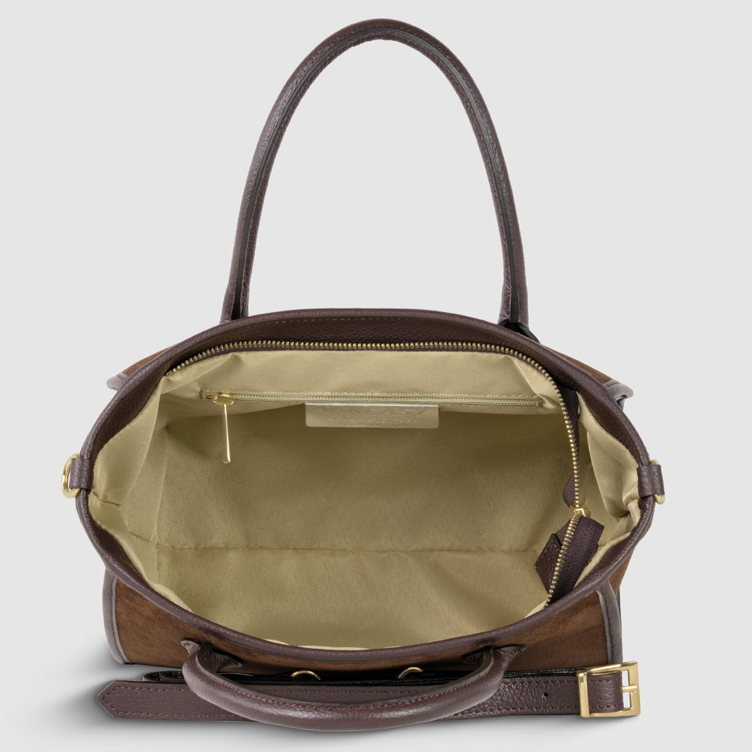Italian Genuine Suede &amp; Full-Grain Leather Top-Handle Bag | Alba