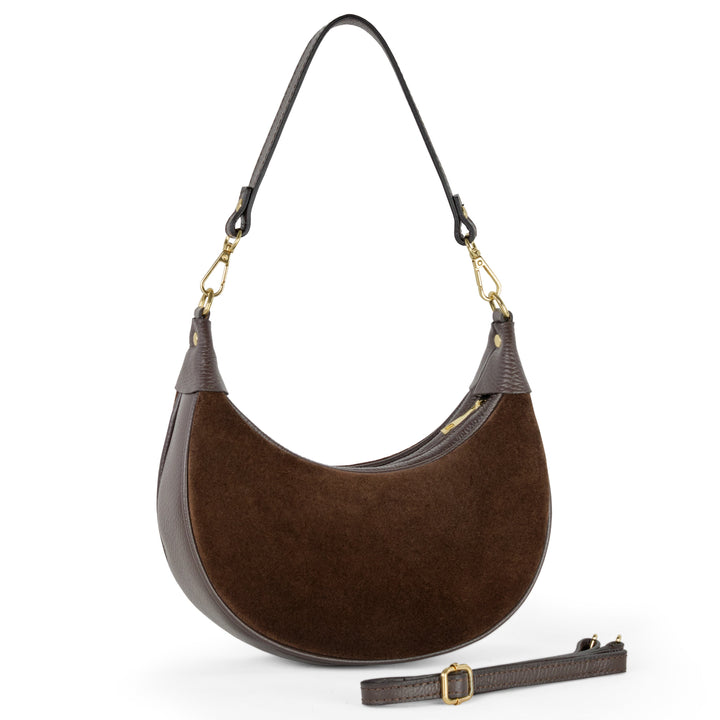 Italian Genuine Suede &amp; Full-Grain Leather Shoulder Bag | Arezzo