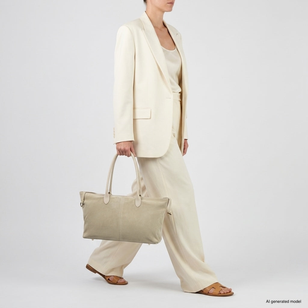 Italian Genuine Suede &amp; Full-Grain Leather Tote Bag | Bologna