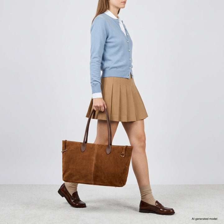 Italian Genuine Suede &amp; Full-Grain Leather Tote Bag | Bologna