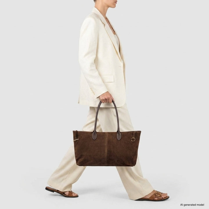 Italian Genuine Suede &amp; Full-Grain Leather Tote Bag | Bologna