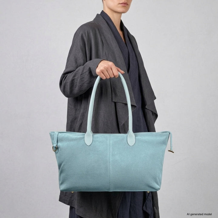 Italian Genuine Suede &amp; Full-Grain Leather Tote Bag | Bologna