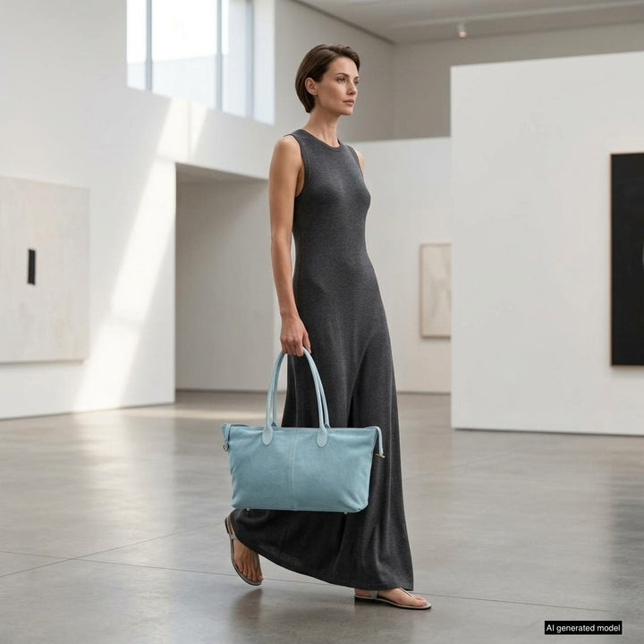 Italian Genuine Suede &amp; Full-Grain Leather Tote Bag | Bologna