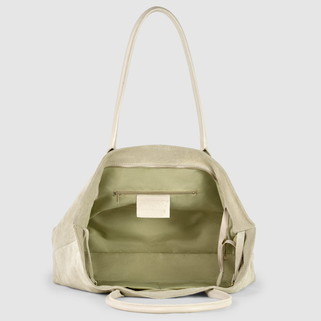 Italian Genuine Suede &amp; Full-Grain Leather Tote Bag | Bologna