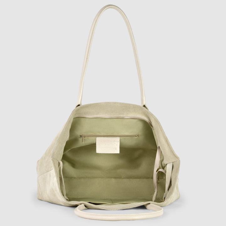Italian Genuine Suede &amp; Full-Grain Leather Tote Bag | Bologna
