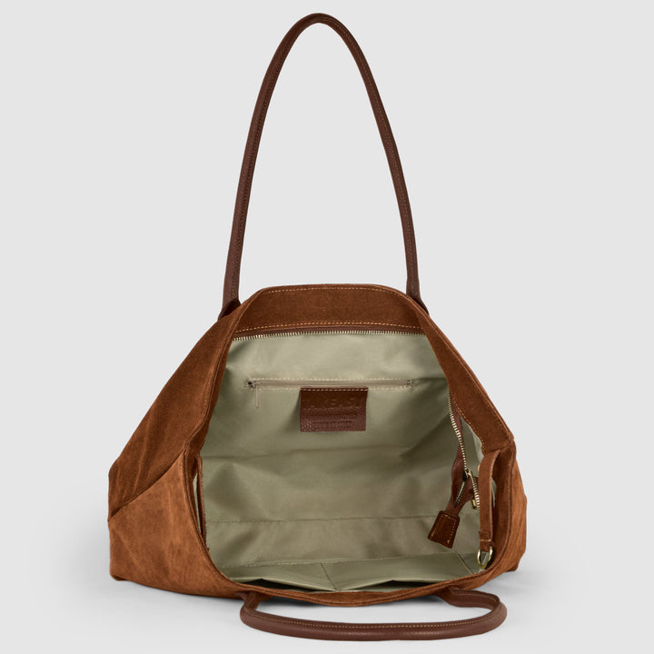 Italian Genuine Suede &amp; Full-Grain Leather Tote Bag | Bologna